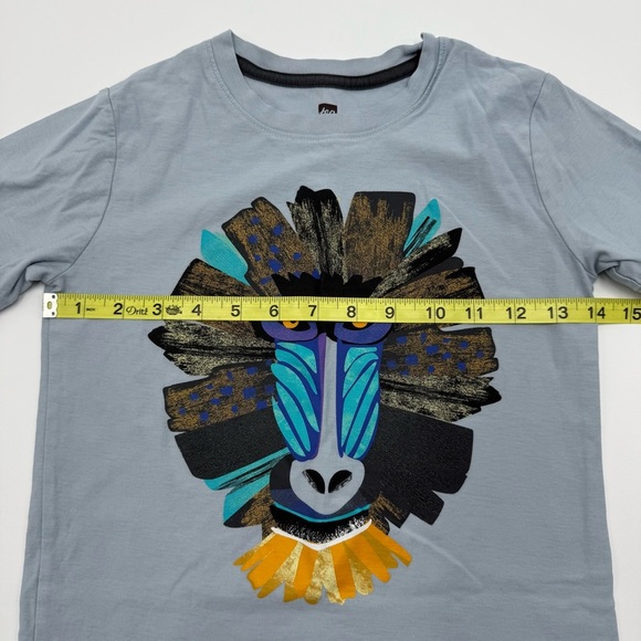 Tea Collection Boy’s Mandrill Monkey Graphic Tee Blue Fog 8 100% Cotton EUC - Picture 8 of 9